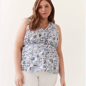 Penningtons Size X Cotton Sleeveless Blue Floral Blouse
